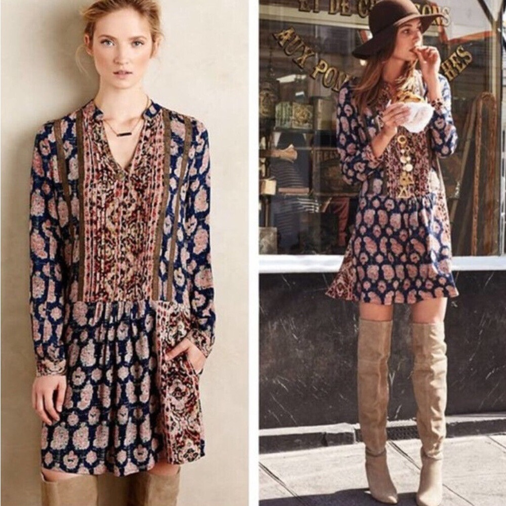Floral Boho Tunic - Navy and Pink